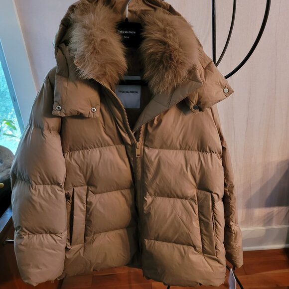 Yves Salomon A Line Down Jacket w/Fox Fur Hood Puffer Jacket NWT - Picture 7 of 14